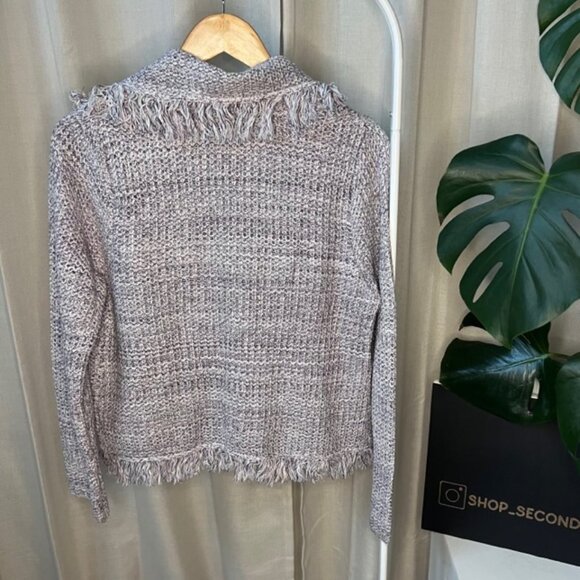 Chicos Structured Cardigan Sweater, marled yarn with FRINGE - Picture 2 of 6